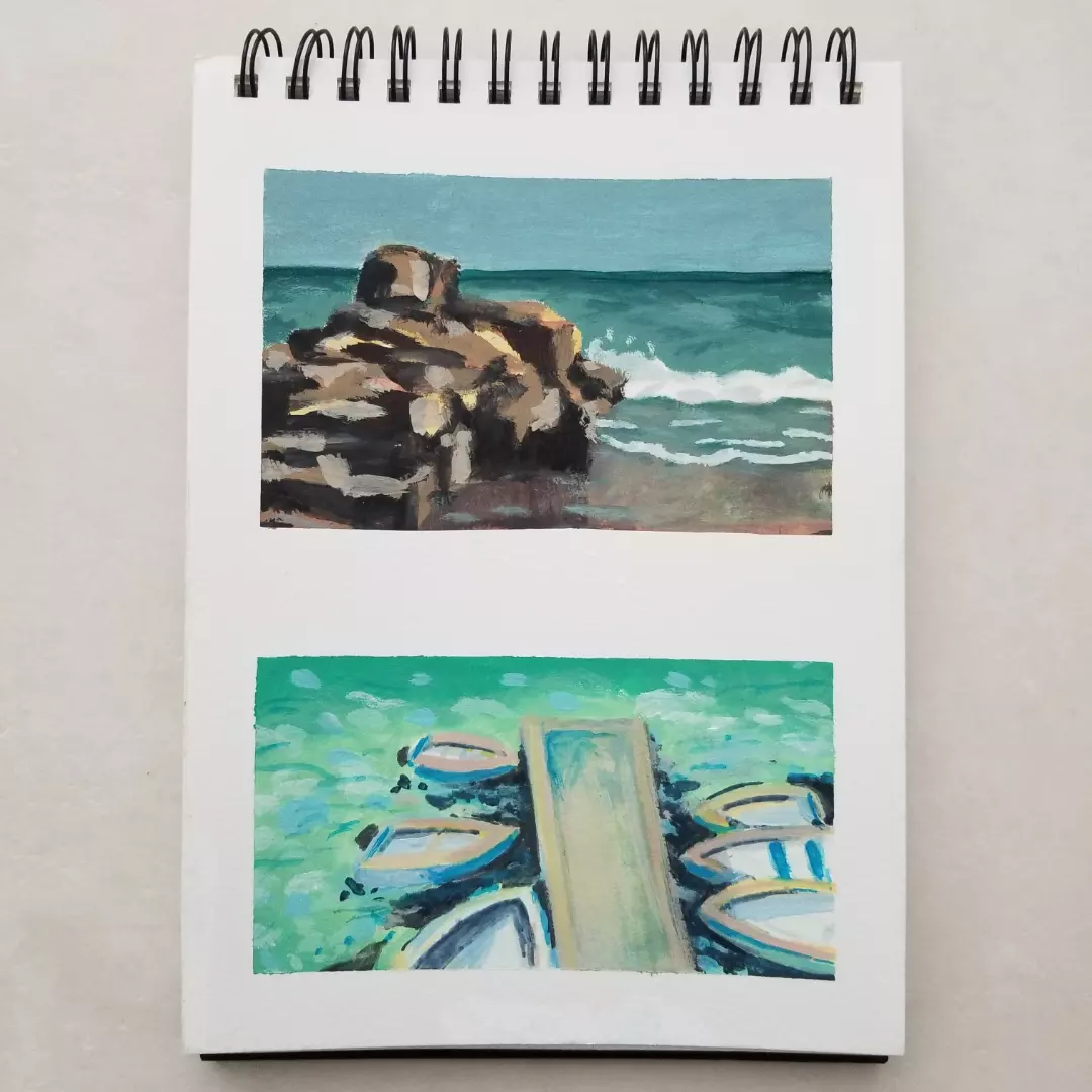Painting of rocks along the coast