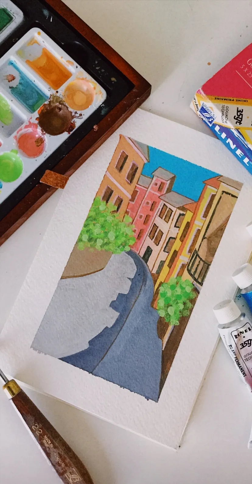 Painting inspired by Spanish architecture and streets